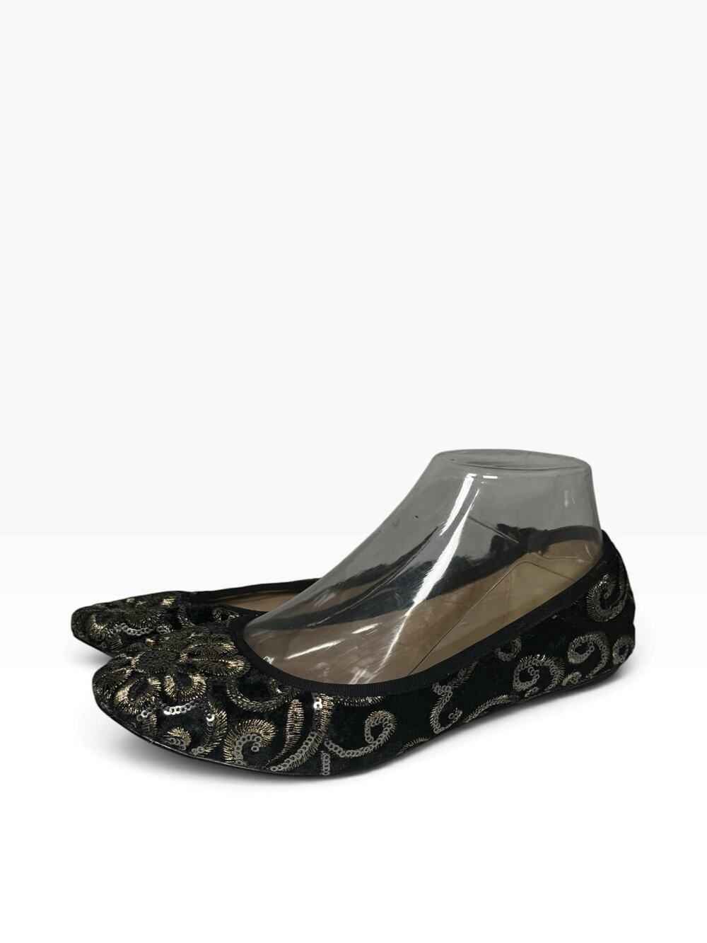 KARL LAGERFELD Flats Size 7 Black Velvet Gold Sequin